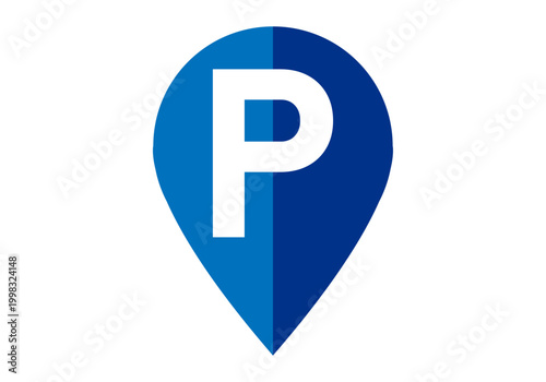 Icono de marcador de ubicación azul con la letra p para indicar zona de estacionamiento o parking