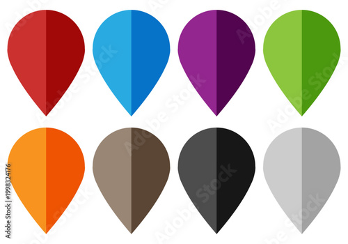 Colección de marcadores de ubicación de diversos colores con efecto de sombra central