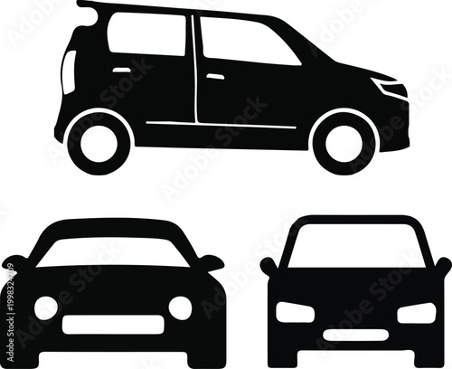 Autonomous Car Technology and Smart Vehicle Silhouette icon set representing self driving innovation transport and future mobility vector illustration