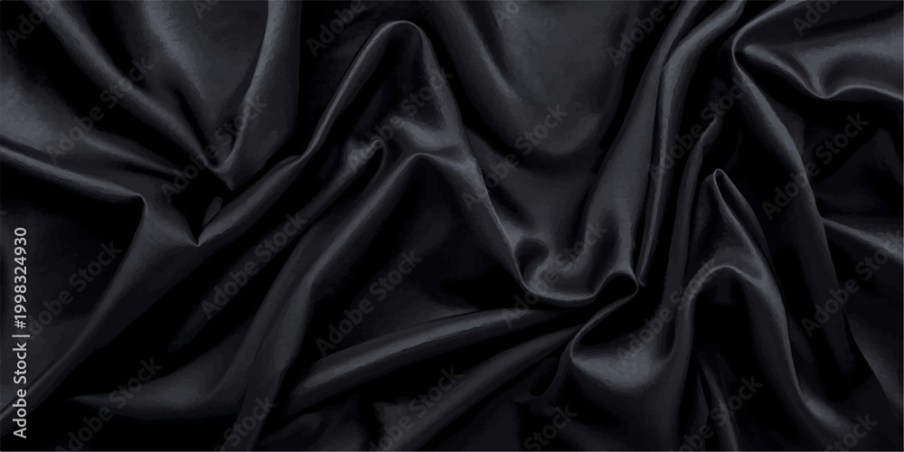 Fototapeta premium Luxurious Black and Gray Silk Fabric Composition with Flowing Satin Waves, Soft Folded Texture and Elegant Highlights, Perfect Abstract Background for Modern Premium Design Projects