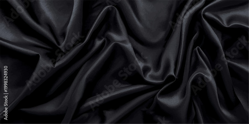 Luxurious Black and Gray Silk Fabric Composition with Flowing Satin Waves, Soft Folded Texture and Elegant Highlights, Perfect Abstract Background for Modern Premium Design Projects