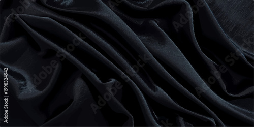 Deep Black Silk Satin with Smooth Elegant Waves and Subtle Texture, Merged with Luxurious Gray Silk Fabric Featuring Rich Flowing Folds for a Sophisticated Abstract Background