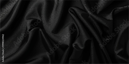 Deep Black Satin Silk with Graceful Waves and Soft Texture Blended with Rich Gray Silk Fabric Folds, Creating an Elegant Abstract Background Perfect for Luxury and Fashion Concepts