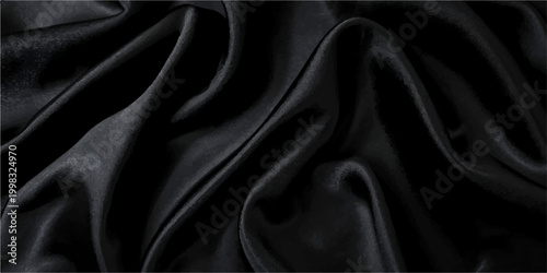 Luxurious Black and Gray Silk Fabric with Soft Flowing Folds, Elegant Satin Texture and Subtle Highlights, Abstract Background Showcasing Premium Fabric Waves for High End Visual Design