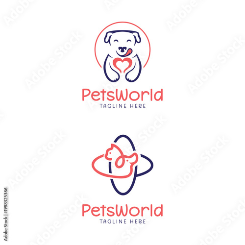 Pets world creative pet cat dog logo design modern minimal concept pet care veterinary service