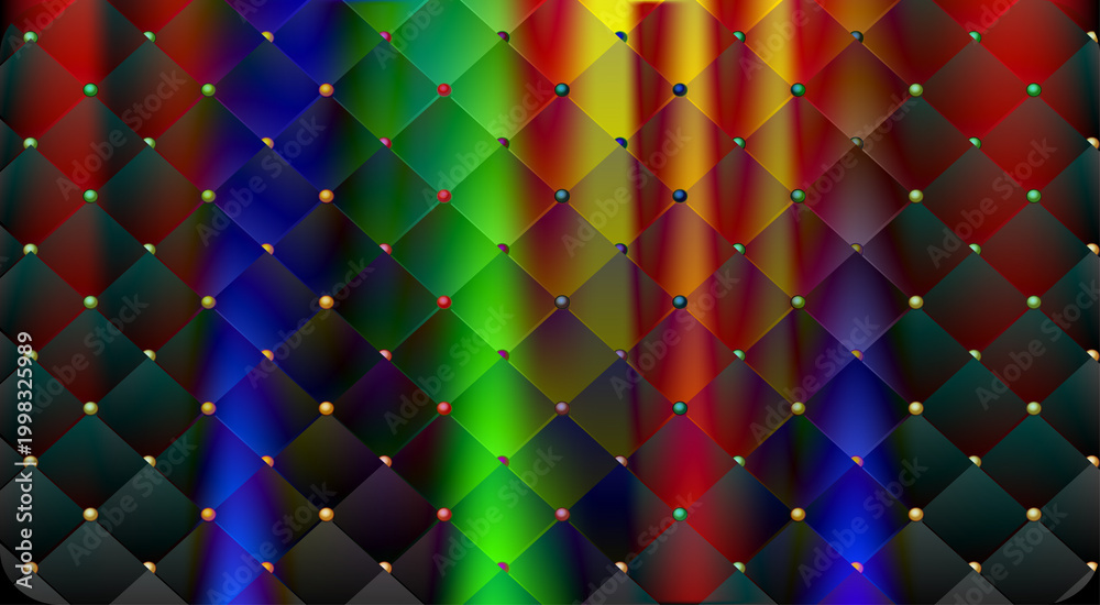 Fototapeta premium Abstract colorful tufted upholstery texture background featuring a vibrant spectrum of colors in a luxurious quilted pattern design.