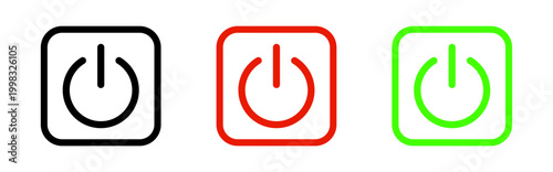 Power on and off symbol outline represents the action of starting or stopping a device, shown in black, red, and green on a white background.