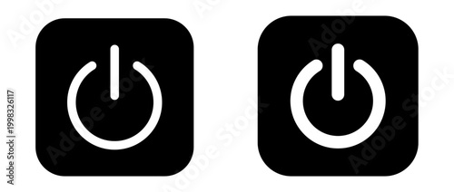 The power button on and off thin and thick icon, a universal symbol for starting and stopping electronic devices, is presented as a clean, minimalist glyph on a black background, representing control 