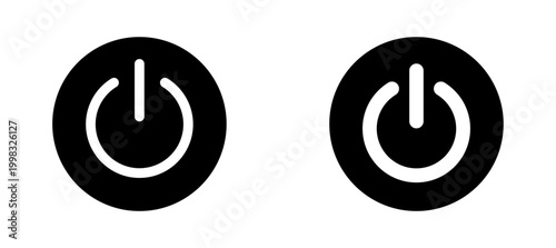 The solid power button off and on thin and thick glyph represents the action of starting or stopping electronic devices, isolated on a white background for ui and ux