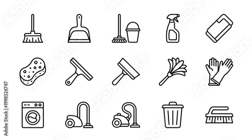 Cleaning tools icons set vector illustration on white background