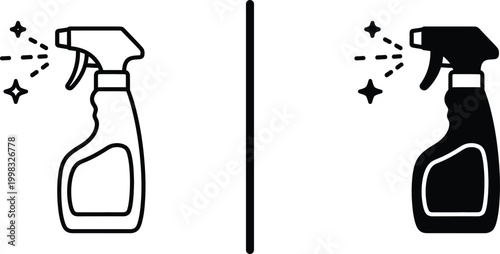 Cleaning Spray Bottle Icons Set in Outline and Solid Glyph Style