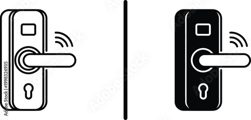 Smart Door Lock Handle with Wireless Signal Icon Set for Home Security and Digital Access Control