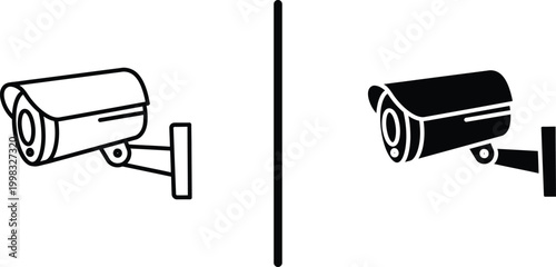 CCTV Security Camera Icon Set Black and White Vector Illustration