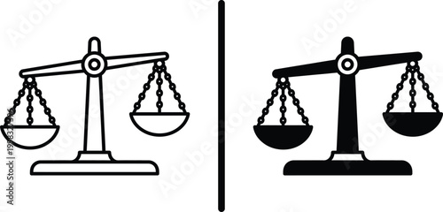 Justice Scales Law Icon Outline and Solid Vector Illustration Set
