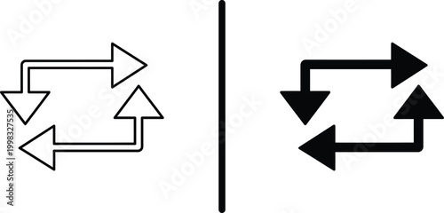 Exchange Arrows Cycle Icon Outline and Solid Circular Vector Set