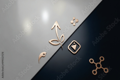 Creative Design Elements Showcase, Abstract Art, Modern Interior, Digital Illustration, Minimalist Space, Close-Up View, Visual Concept