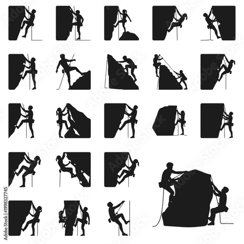 Rock Climbing Silhouettes - Set of 20 Icons