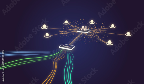 Artificial Intelligence Network Background. Data Flow, Machine Learning System, Neural Connections and Digital Technology Concept