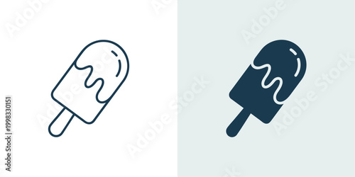 Melting ice cream popsicle icon in line and solid style vector illustration