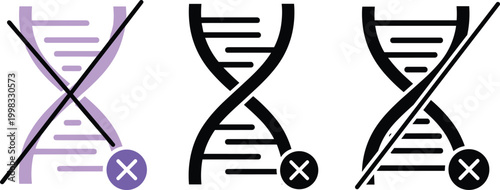 DNA Helix Icon Set with Cross Mark Symbols Genetic Modification Error Prohibition and Science Biology Concept Vector Illustration Collection