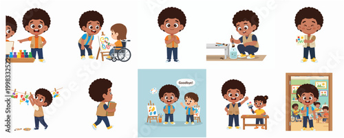 Diverse Children Engaged in Various Creative Art Activities and Learning Situations