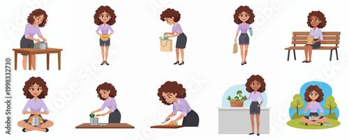 Diverse Daily Routine Actions of a Woman Illustration Set