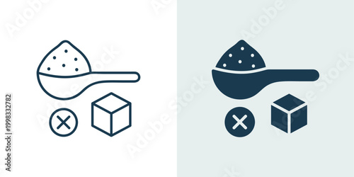 Foto Sugar free icon set with spoon, cube, and cross symbol in line and solid vector