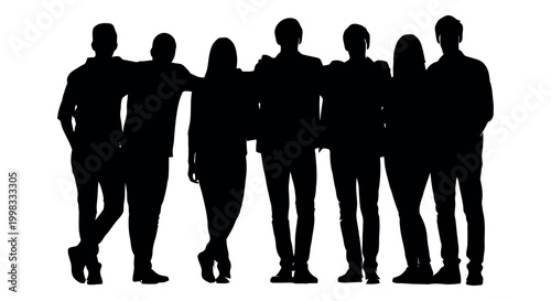 Group of young friends standing together in a row