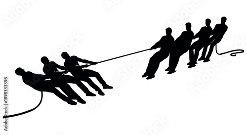 Silhouette of two teams playing tug of war