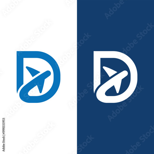 Foto Letter D travel logo, alphabet D plane icon for travel agency Stock Vector - Illustration