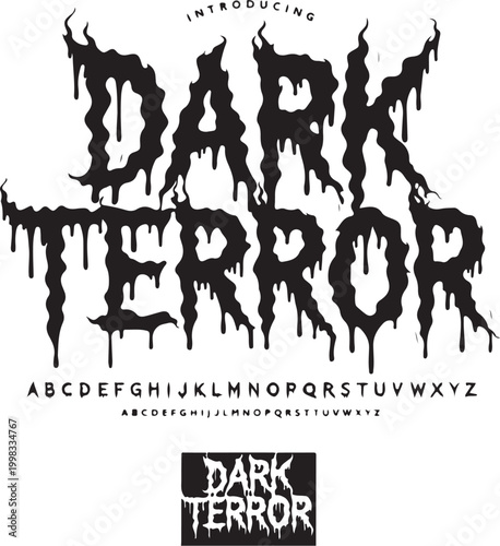 Horror font alphabet in dripping liquid style for creative spooky design projects gothic.