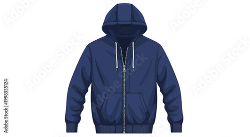 Blue Hoodie with Zipper and Pockets on White Background