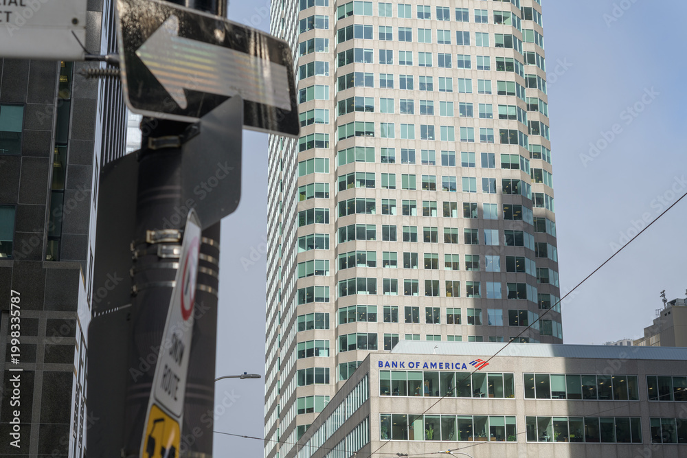 Fototapeta premium facade of Brookfield Place with Bank of America sign at 181 Bay St, Toronto - looking east on Wellington St W
