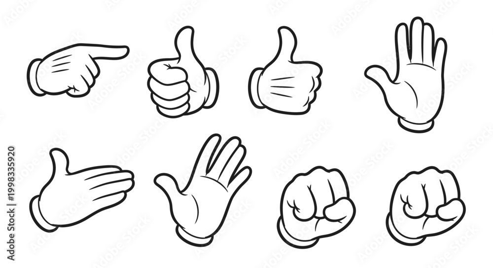 Fototapeta premium Collection of Hand Gestures Including Thumbs Up and Pointing, isolated white background