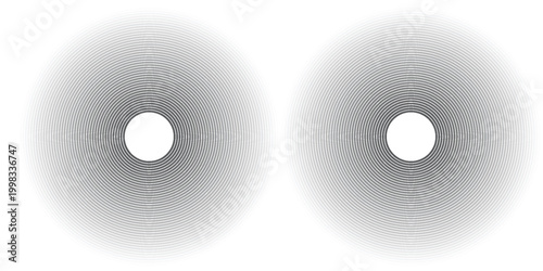 Simple black radial circle set. Sonar or sound wave ring collection. Halftone and linear epicentre, target, radar icon concept. eps10