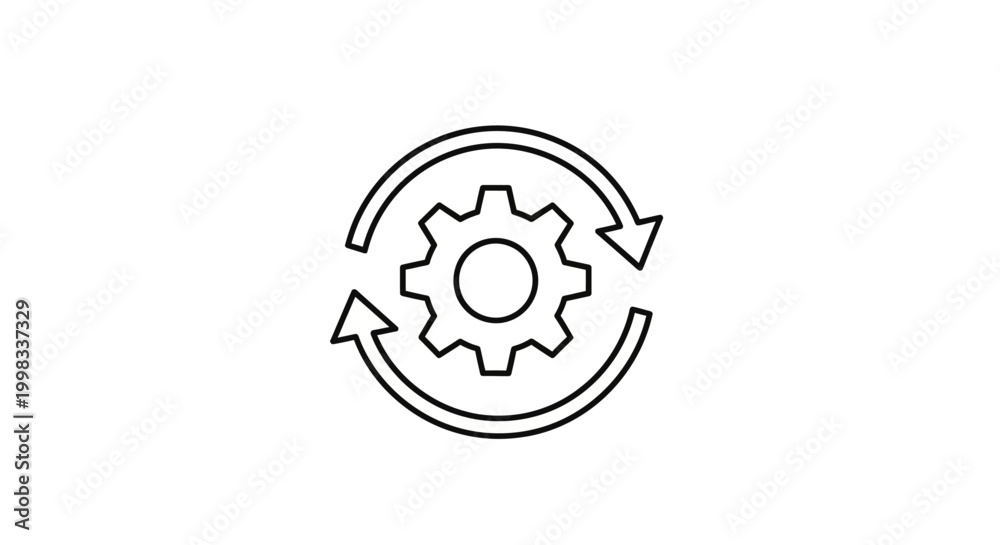 Obraz premium Gear Rotation Process Sync Line Icon Vector Illustration