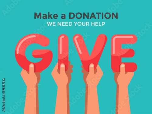 Hands Holding Give Letters Illustration for Charity Donation and Help Campaign