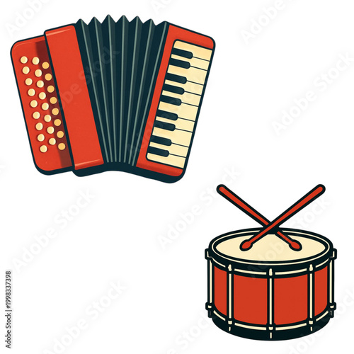 Instrumentos musicais de forró sanfona e zabumba