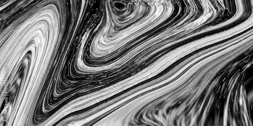 Abstract black and white swirling liquid marble texture with fluid organic lines and intricate patterns creating a mesmerizing background effect