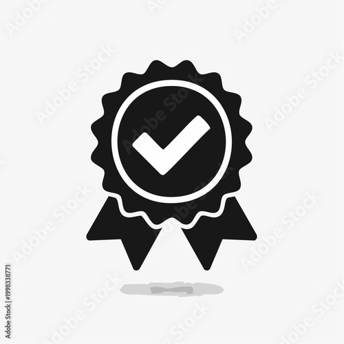 Verified check mark ribbon award icon symbolizing quality and achievement, celebrating success with a prestigious badge