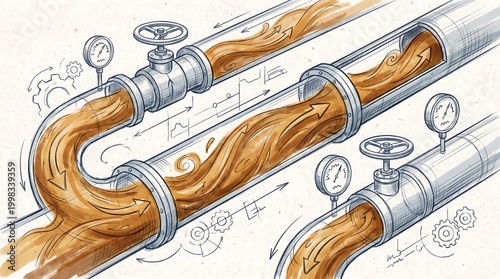 Industrial Oil Pipeline Sketch for Global Energy Market Background