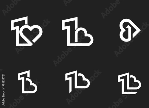 Abstract Monoline 1B Logo Designs Set Featuring Number One and Letter B