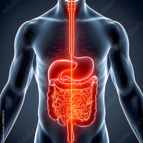 “Smooth vs Disturbed Digestion in Human Digestive System, Gut Health Imbalance Concept, 3D Medical Illustration”