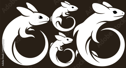 White mouse icons, cute rodent symbols, black background, vector graphics, 4 elements