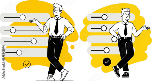 Businessman, settings, controls, vector icons, customizable