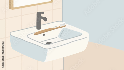 Minimalist clean bathroom interior with sink and mirror
