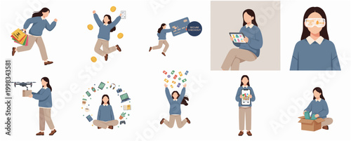 Set of Flat Vector Illustrations Describing Modern Online Shopping and E-commerce Experiences