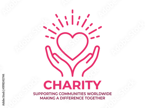 Charity and Donation Concept Logo with Heart in Hands and Community Support Slogan
