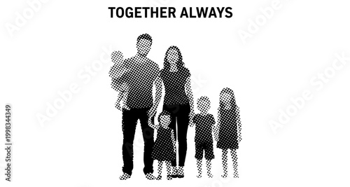 Diverse family group standing together in silhouette against a clean white background vector