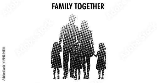 Family silhouette standing together in a loving embrace with children vector
